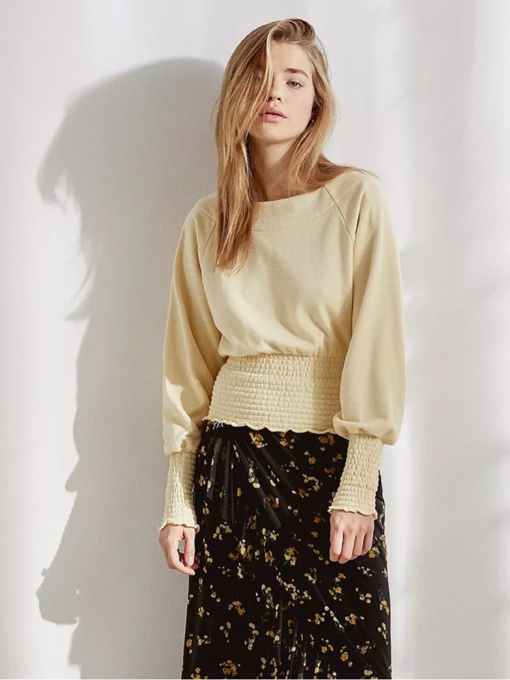 Out From Under by Urban Outfitters Butter Yellow Smocked Sweatshirt Size M NWT